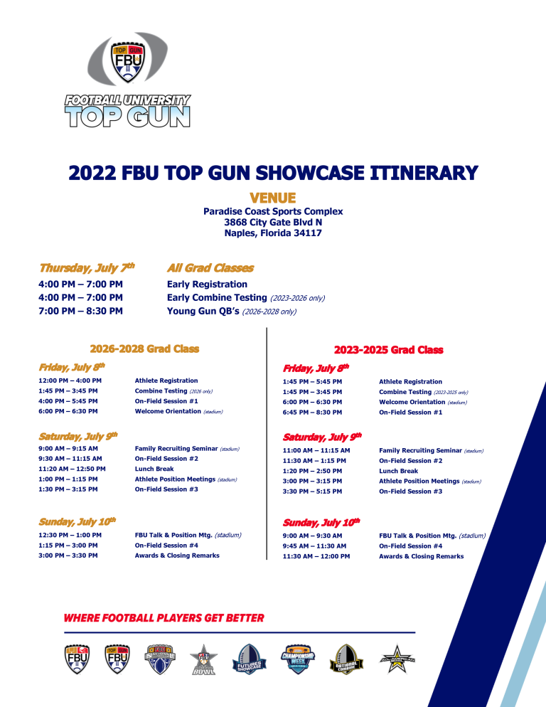 FBU Top Gun itinerary 2022