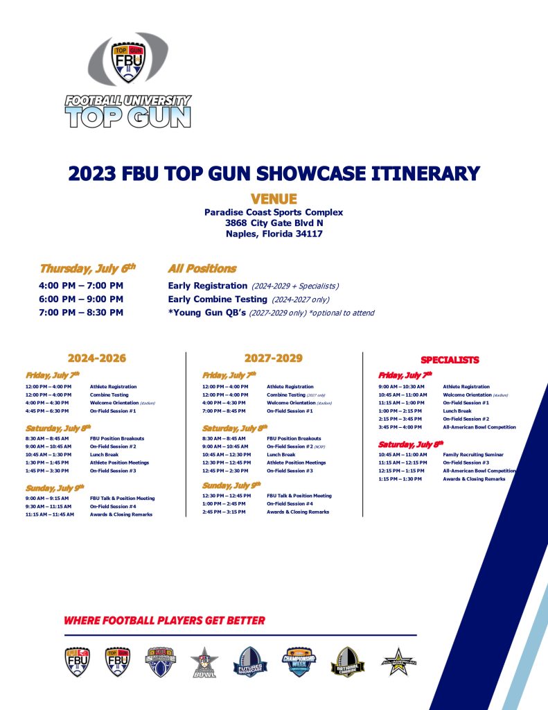 2023 FBU Top Gun Showcase Itinerary 1