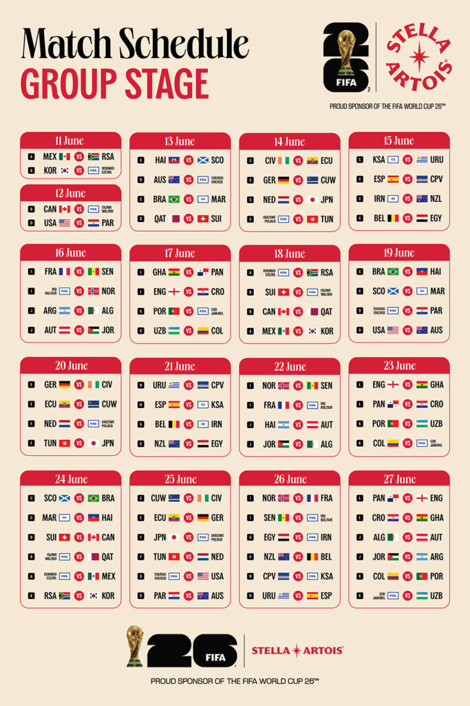 STA 12x18 US 2026 FIFA WORLD CUP STELLA SCHEDULE (2) STA 12x18 US 2026 FIFA WORLD CUP STELLA SCHEDULE (2)